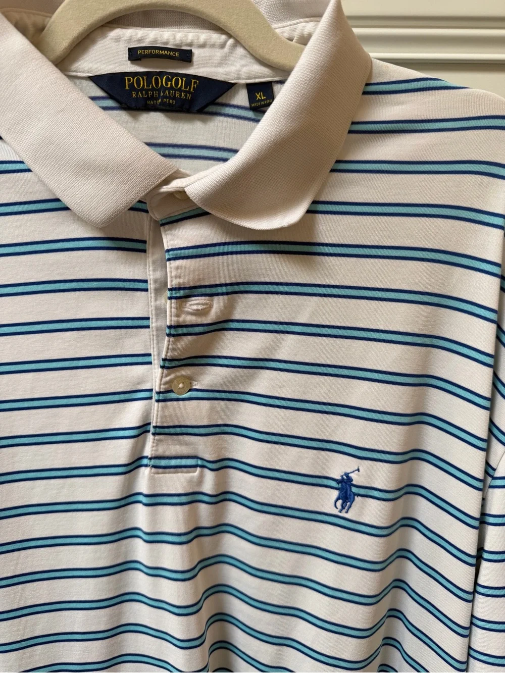 Polo Golf Ralph Lauren Performance Polo — White & Blue Striped